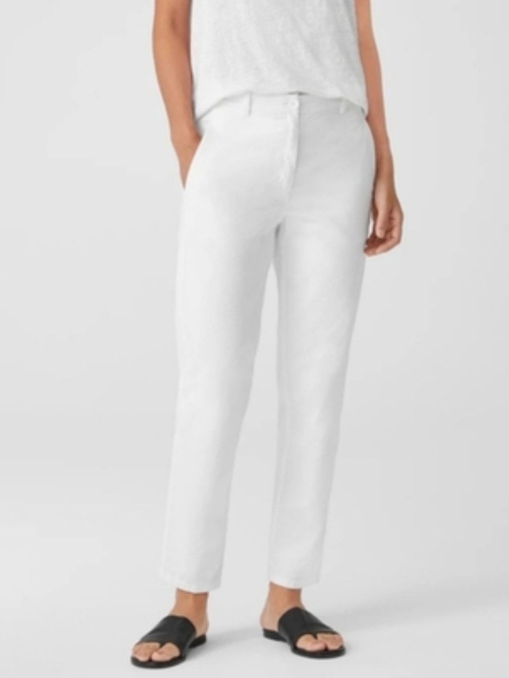 Eileen Fisher Cotton Hemp Tapered Ankle Pant In White Size